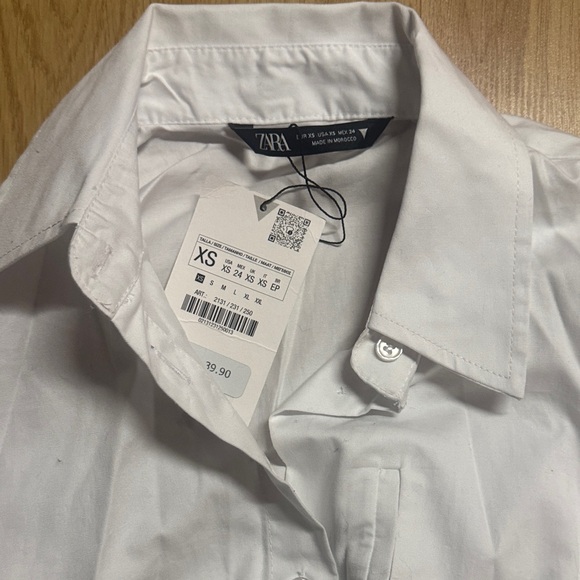 Zara NWT NEW size XS x-small White Cropped Shirt Elastic Hem dress blouse top - Picture 5 of 9